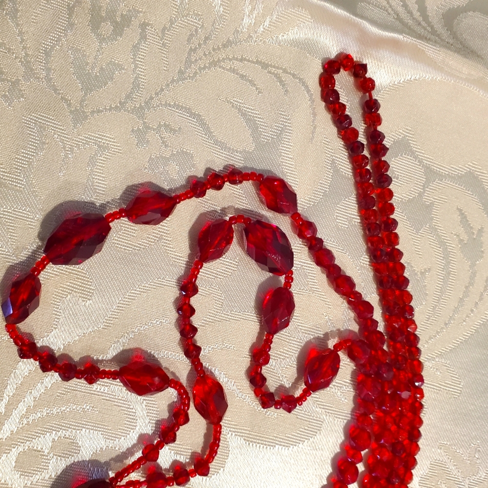 Antique 1920's Flapper Ruby Red Czech Crystals Ne… - image 3